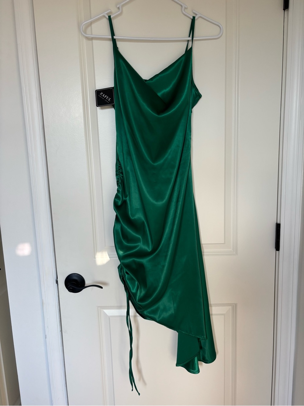 Zaful Emerald Green Satin Cowl Slip Dress